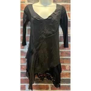 Johnny Was 4 Love And Liberty Chiffon Panel Lace Trim Black Tunic Goth Top XS